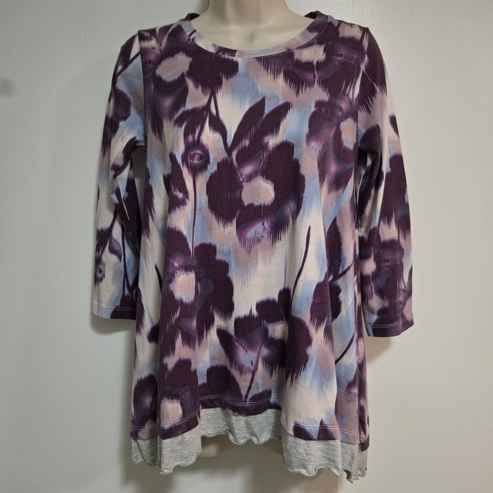 LOGO by Lori Goldstein Size XXS Purple Abstract Floral Hi-Lo Tunic Top A273876